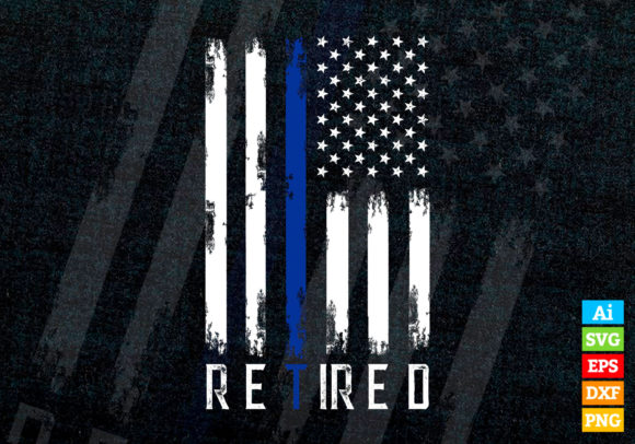 Retired Police Officer Blue Line Flag Graphics for T-Shirt Designs